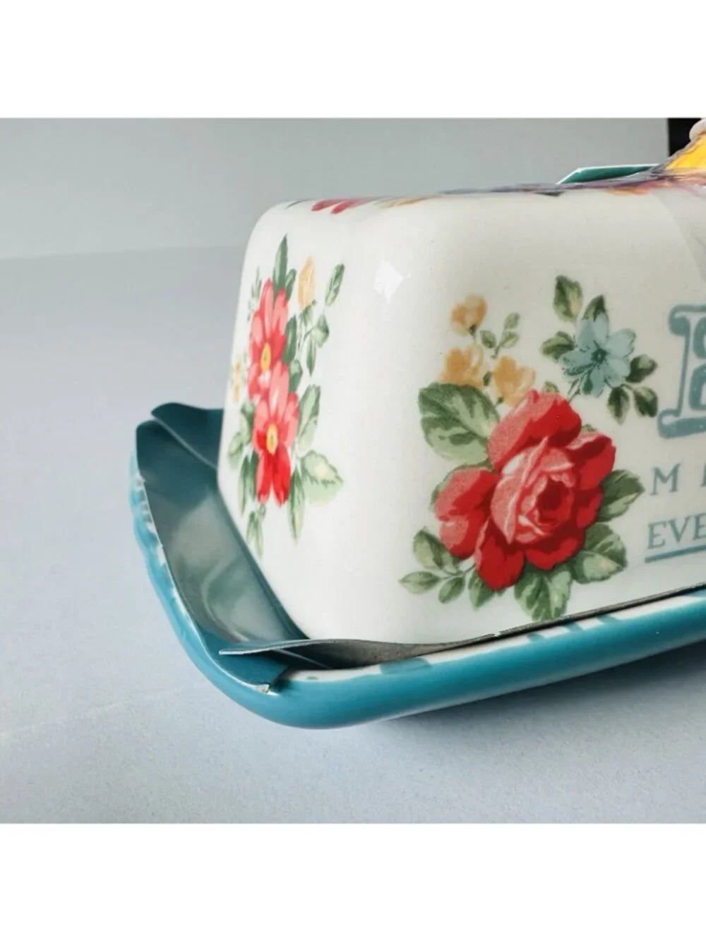 Pioneer Woman Butter Dish 2016 ~ VINTAGE FLORAL ~ Multicolored Covered Stoneware